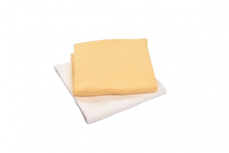 PUERICULTURA - Set 2 museline bumbac organic galben si alb 80x80 cm
