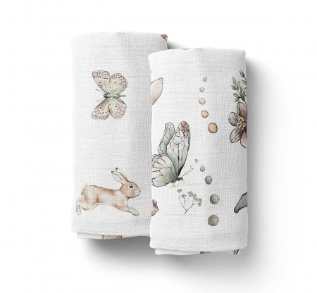 Paturi si museline - Set 2 Museline din bumbac si bambus, Scutec multifunctional Nature si Peony, 70 x 70 cm