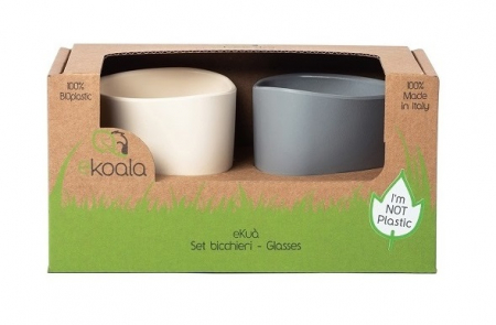 Pahare si cani de masa - Set 2 pahare, eKoala, BIOplastic, White/Grey