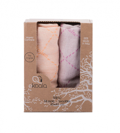 Halate si Prosoape - Set 2 Scutece Multifunctionale, 45x45cm, Casmir vegetal, Orange & Purple