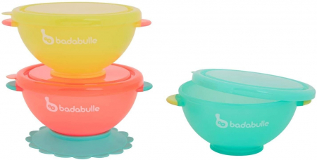 Articole de masa - Set 3 boluri colorate pentru mancare, cu suport inclus