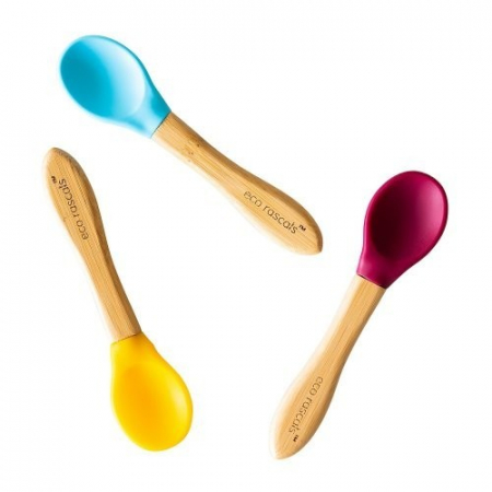 Tacamuri - Set 3 lingurite bambus, albastru, rosu,galben, eco rascals