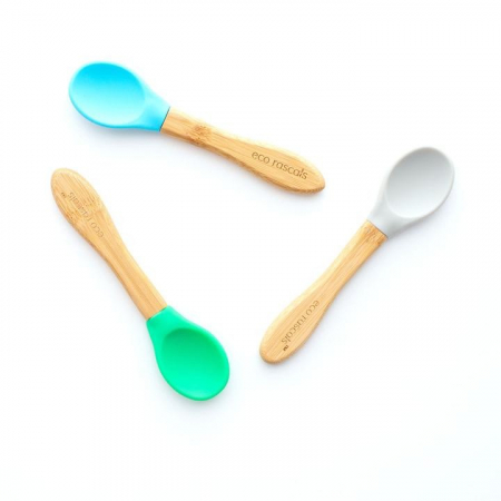 Tacamuri - Set 3 lingurite bambus, gri, albastru, verde, eco rascals