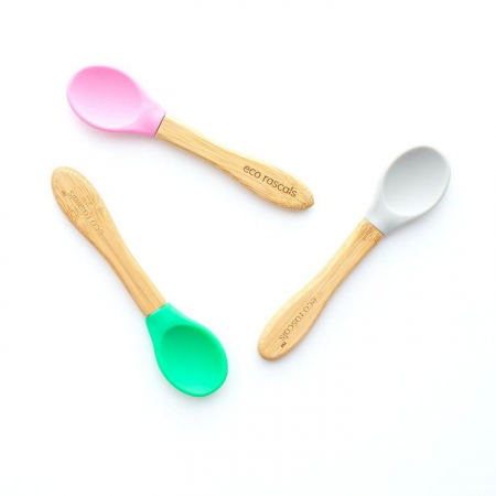Tacamuri - Set 3 lingurite bambus, gri, roz, verde, eco rascals
