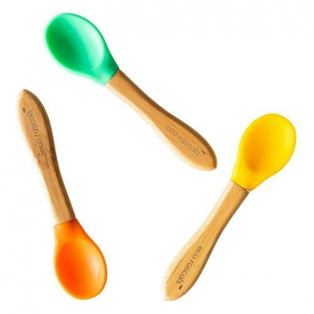 Tacamuri - Set 3 lingurite bambus, verde, portocaliu, galben, eco rasca