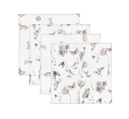 Paturi si museline - Set 4 Museline din bumbac si bambus, Scutec multifunctional Natura, 30 x 30 cm