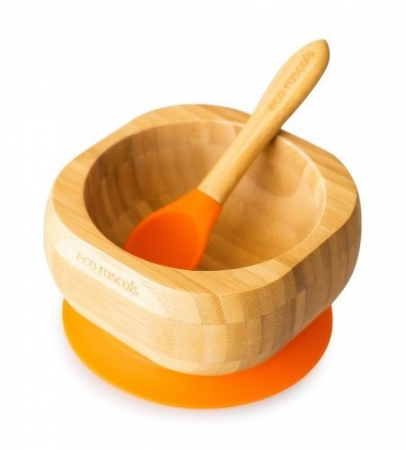 Articole de masa - Set castron si lingura din bambus, portocaliu, eco rascals