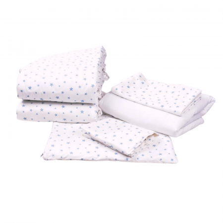 Bumpere si aparatori pat - Set complet lenjerie si aparatori model Stelute bleu patut 120x60 cm