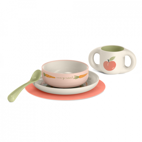 Recipiente pentru mancare - Set de hraire Go Natural, +6 luni, Piersica, Suavinex