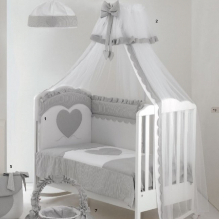 Set Lenjerie de lux din bumbac cu broderie, protectie laterala, pilota, pentru pat bebelusi, Cuore di Mamma Gri, Italia [3]