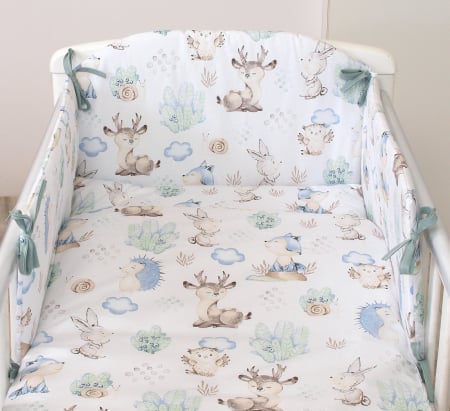 Lenjerii de pat - Set lenjerie din bumbac cu protectie laterala pentru pat bebe 120 x 60 cm, Animalute