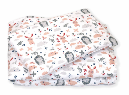 Set lenjerie din bumbac cu protectie laterala pentru pat bebe 120 x 60 cm, Iepuras Roz, Amy [3]