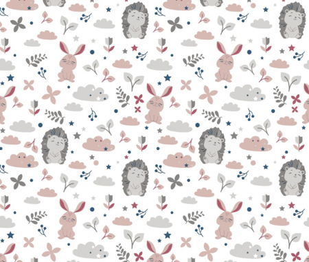 Set lenjerie din bumbac cu protectie laterala pentru pat bebe 120 x 60 cm, Iepuras Roz, Amy [4]