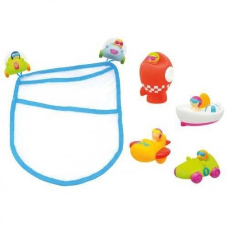 Jucarii de baie - Set saculet si 4 jucarii tasnitoare Vroom Vroom Escabbo 37011