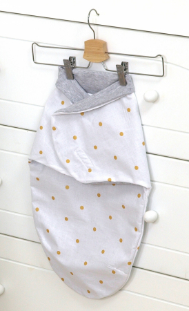 Sisteme de infasare - Sistem de infasare Baby swaddle Golden Dot Bumbac Alb, 72x60 cm