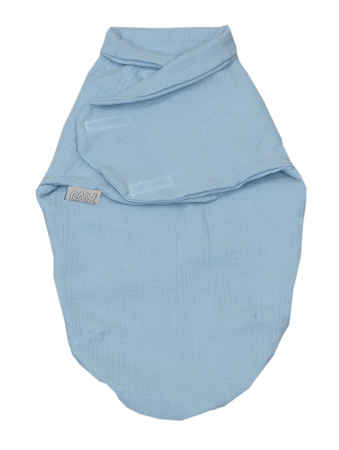 PUERICULTURA - Sistem de infasare Bumbac, Inchidere Velcro, Baby swaddle, Puzzle Muslin Blue, Amy