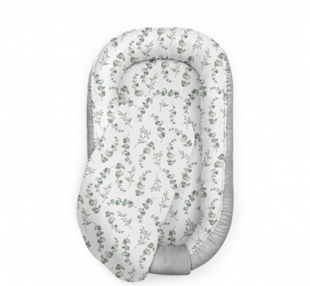 Baby nests - Suport de dormit Babynest Premium Bumbac si Catifea Eucalipt Soft Grey by BabySteps, 70x35 cm