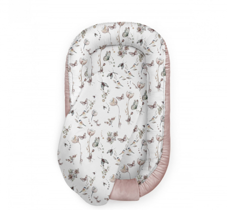 Baby nests - Suport de dormit Babynest Premium Bumbac si Catifea Nature Sepia Rose by BabySteps, 70x35 cm
