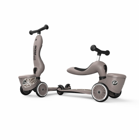 Trotinete - Trotineta copii cu sezut, suport jucarie, transformabila 2in1, HighwayKick 1 Lifestyle Brownlines, 1-5 ani, pana la 50 kg
