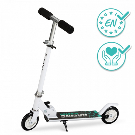 Trotineta copii, QKIDS, FLO Green, Rulmenti ABEC-9, Roti poliuretan 85A, Ghidon T-shape, Platforma anti-derapanta, Defender brake, Aluminiu [0]