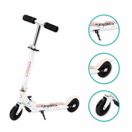 Trotineta copii, QKIDS, FLO Pink, Rulmenti ABEC-9, Roti poliuretan 85A, Ghidon T-shape, Platforma anti-derapanta, Defender brake, Aluminiu [2]