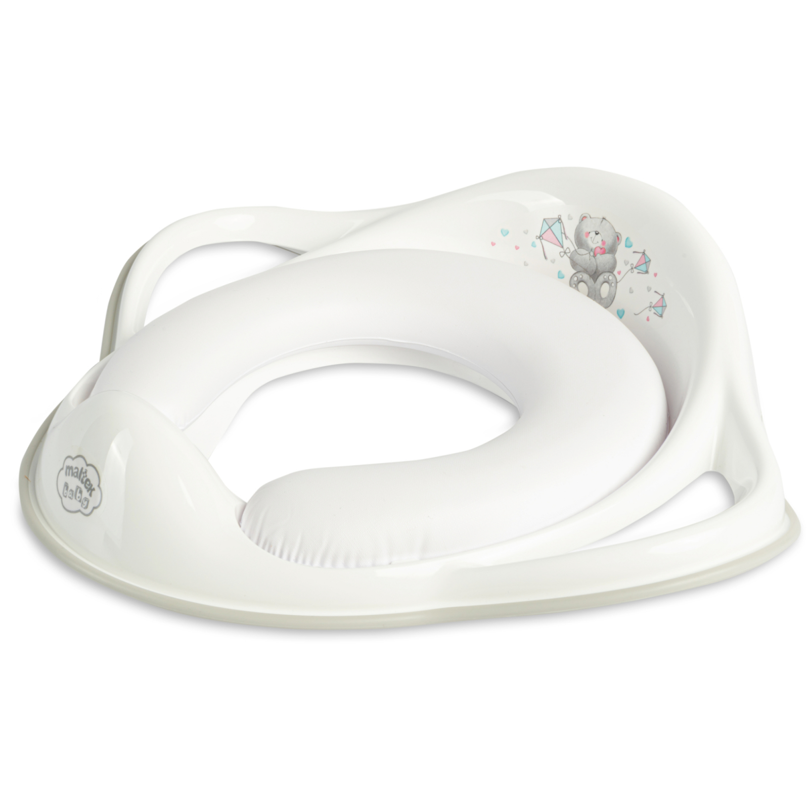 Reductor toaleta copii, antiderapant, colac integrat moale, Bear Alb, Maltex Baby