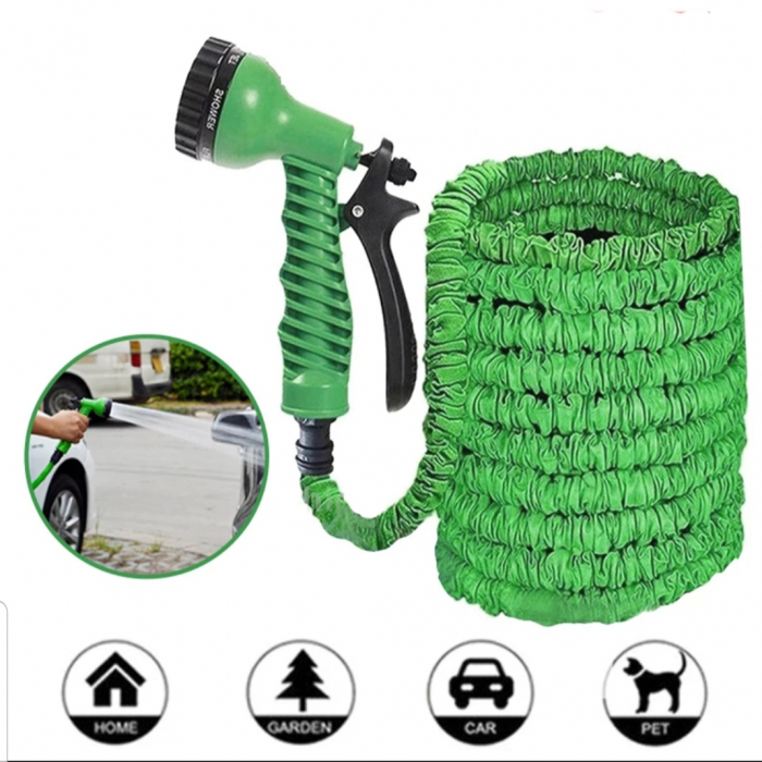 Furtun de gradina extensibil 30m + pistol stropit multifunctional cu 7 pozitii stropire + CADOU 2 LAMPI SOLARE [4]