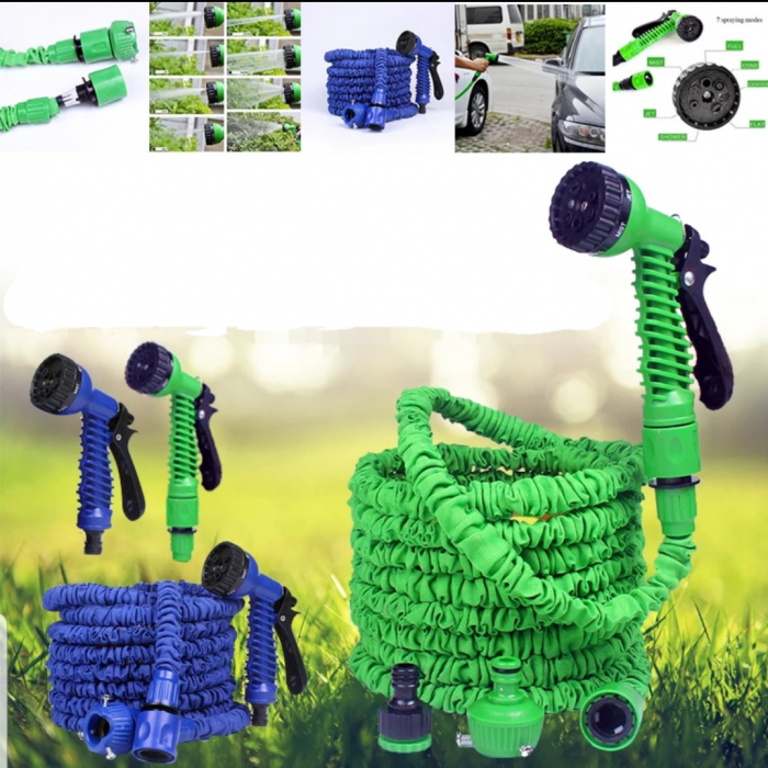 Furtun de gradina extensibil 30m + pistol stropit multifunctional cu 7 pozitii stropire + CADOU 2 LAMPI SOLARE [8]