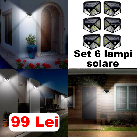 Bucatarie - Set 6 Lampi solare 100 LED cu senzor miscare