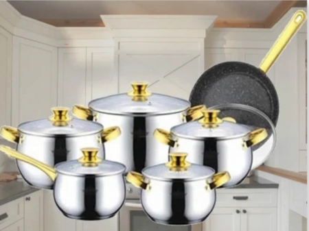 Bucatarie - Set gatit 12 piese inox Blaumann, fund 5 straturi. Compatibile inductie, gaz, cuptor (manere inox)