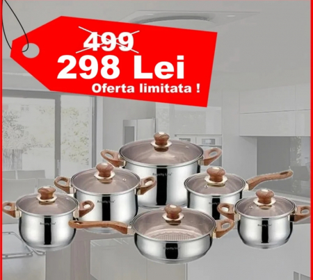 Bucatarie - Set oale Blaumann  12 piese inox, fund 5 straturi, capace sticla termorezistenta
