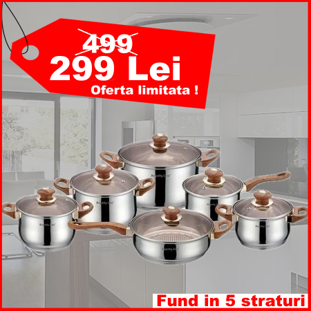 Bucatarie - Set oale Blaumann  12 piese inox, fund 5 straturi, capace sticla termorezistenta