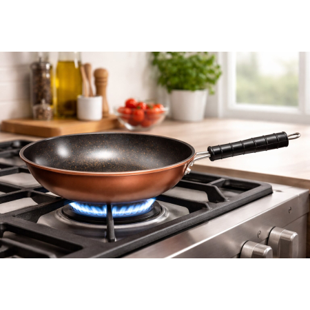 Bucatarie - Tigaie antiaderenta Visuron, strat ILAG Premium, interior stone, exterior cupru, maner ergonomic