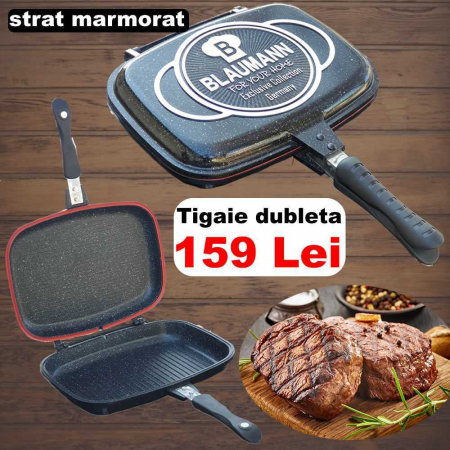 Tigaie doubletta detasabila marmorata tip grilll, BLAUMANN 32 cm [3]