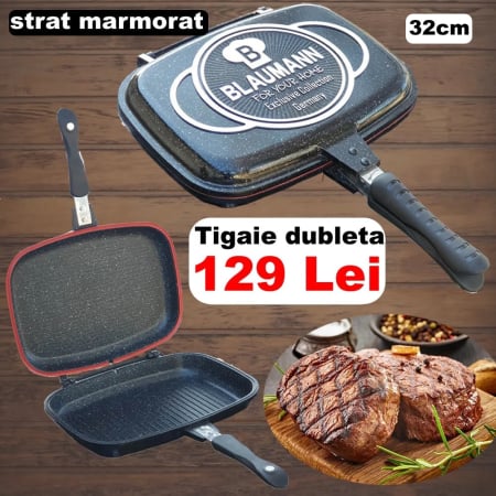 Bucatarie - Tigaie doubletta detasabila marmorata tip grilll, BLAUMANN 32 cm