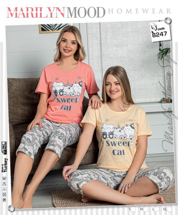 Pijama Dama Serena, Cu Maneca Scurta, Imprimeu Sweet Cat [1]