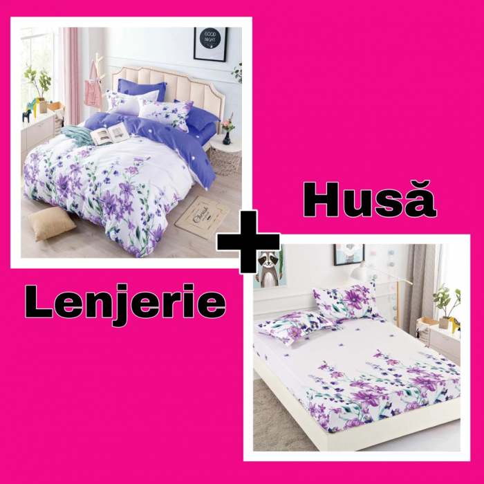 Set Lenjerie + Husa pat, cu Floricele [1]