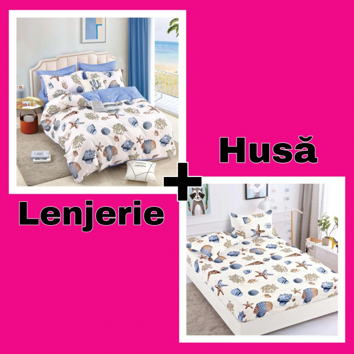Set Lenjerie + Husa pat, cu Scoici/Stele de Mare [1]
