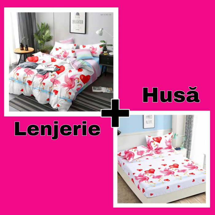 Set Lenjerie + Husa pat, cu Flamingo [1]