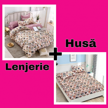 Set Lenjerie + Husa pat, cu Model
