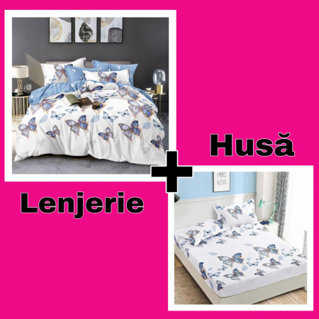 Set Lenjerie + Husa pat, Alb cu Fluturi [0]