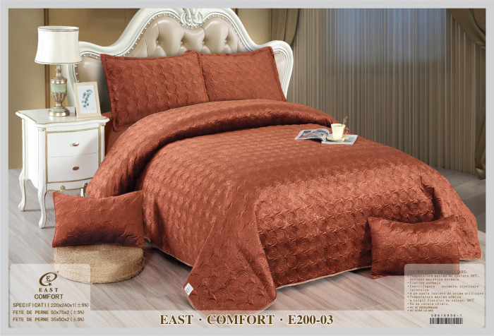 Cuvertura de pat matlasata din catifea cu 4 fete de perna,Caramiziu-E203 [1]