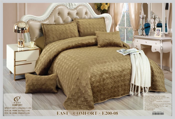 Cuvertura de pat matlasata din catifea cu 4 fete de perna,Kaki-E208 [1]