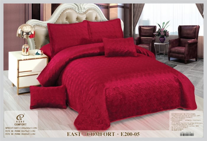 Cuvertura de pat matlasata din catifea cu 4 fete de perna,Rosu-E205 [1]