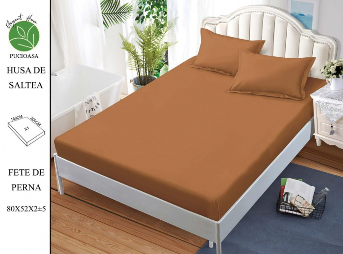 Husa de pat din Finet cu elastic+ 2 fete  de perna 180x200 ,Maro-HG172 [1]