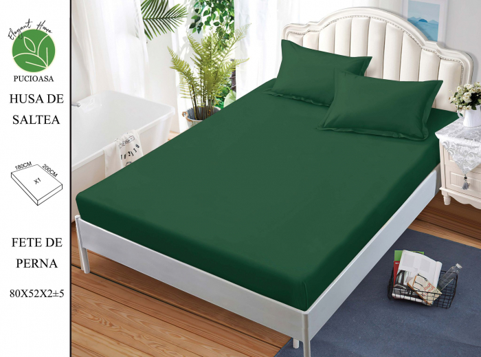 Husa de pat din Finet cu elastic+ 2 fete  de perna 180x200 ,Verde-HG170 [1]