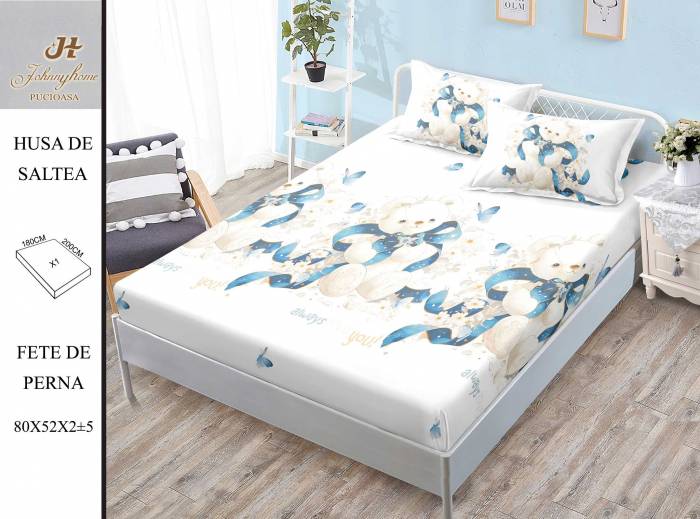 Husa de pat din Finet cu elastic+ 2 fete  de perna 180x200 -HG263 [1]