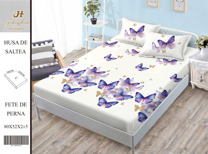 Husa de pat din Finet cu elastic+ 2 fete  de perna 180x200 -HG279 [1]