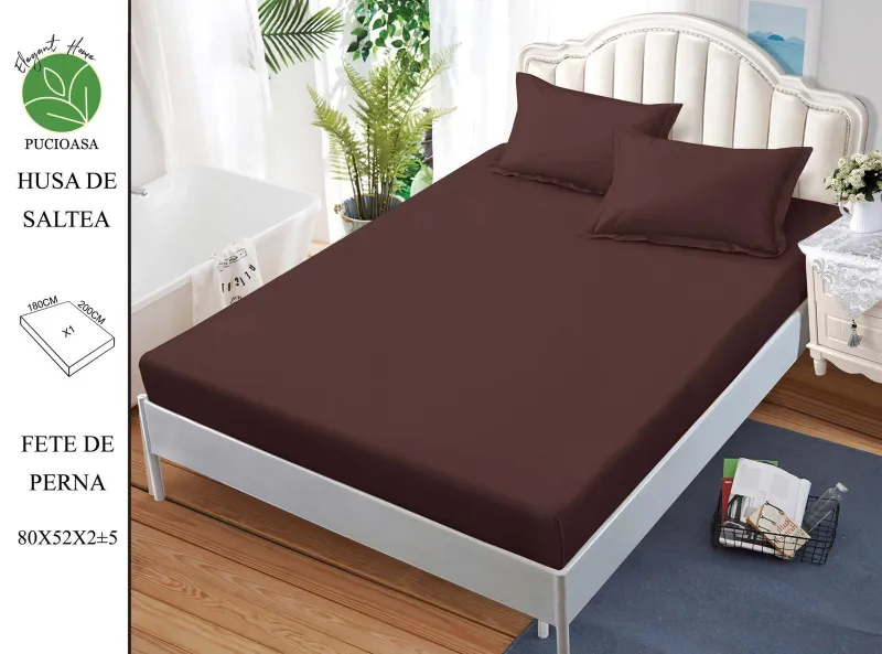 Husa de pat din Finet cu elastic+ 2 fete  de perna 180x200 ,Maro-HG164 [1]