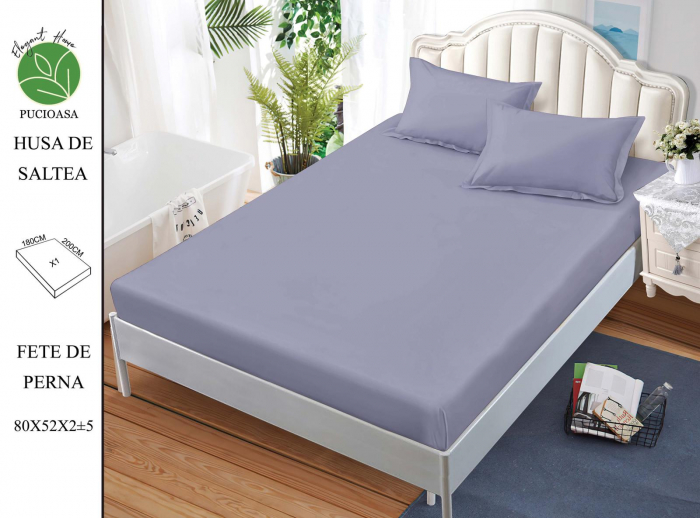 Husa de pat din Finet cu elastic+ 2 fete  de perna 180x200 ,Gri deschis-HG154 [1]